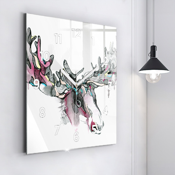 Square glass wall clock Moose abstract
