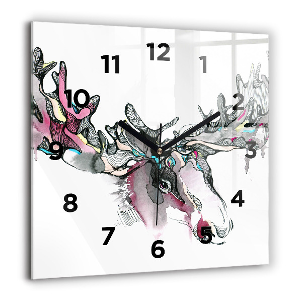Square glass wall clock Moose abstract