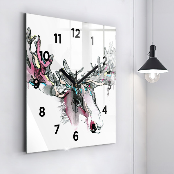 Square glass wall clock Moose abstract