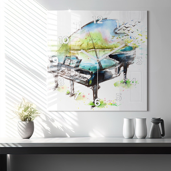 Square glass wall clock Illustration 4 Seasons