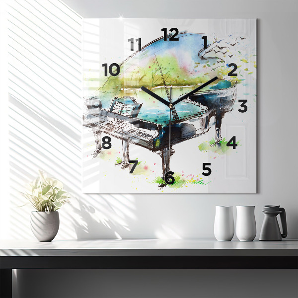 Square glass wall clock Illustration 4 Seasons