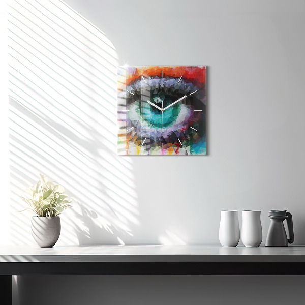 Square glass wall clock Colorful human eye