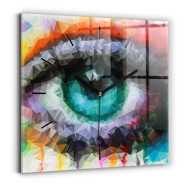 Square glass wall clock Colorful human eye