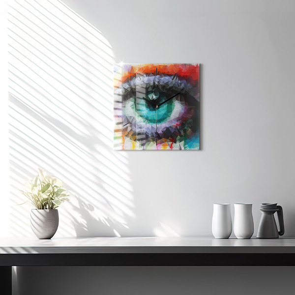 Square glass wall clock Colorful human eye