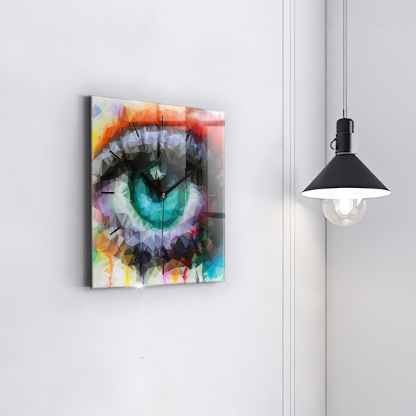 Square glass wall clock Colorful human eye