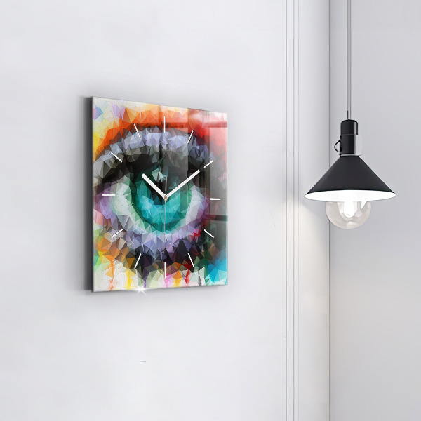 Square glass wall clock Colorful human eye