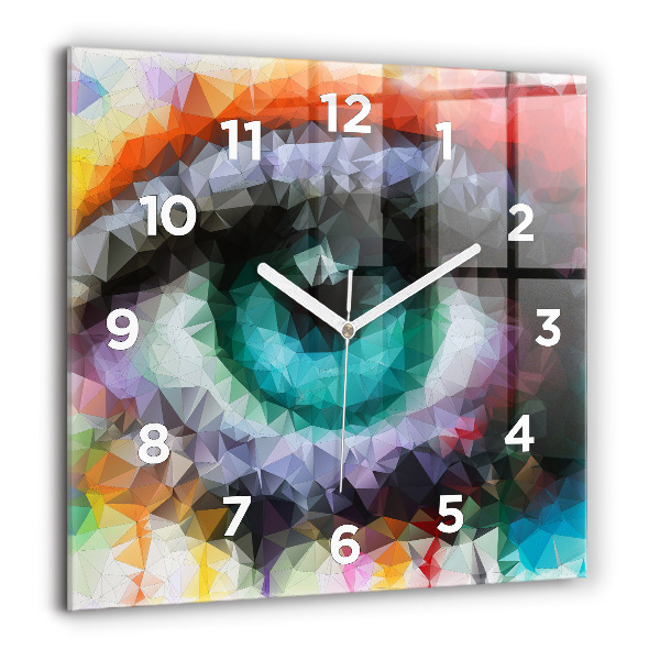 Square glass wall clock Colorful human eye