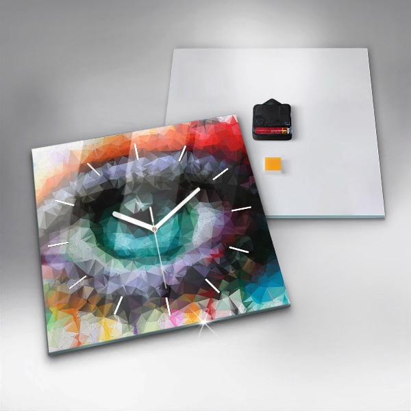 Square glass wall clock Colorful human eye