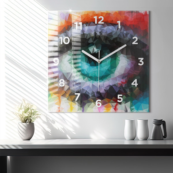 Square glass wall clock Colorful human eye