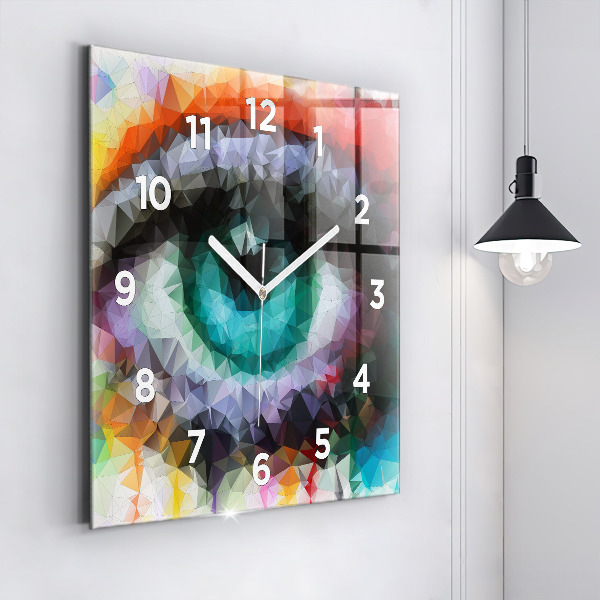 Square glass wall clock Colorful human eye
