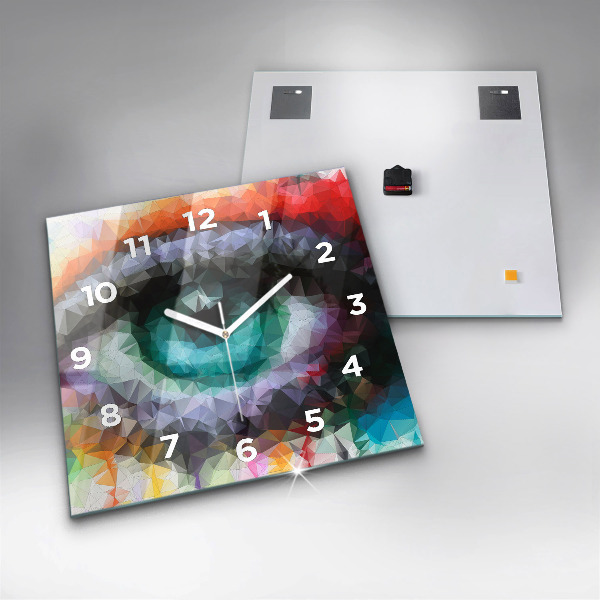 Square glass wall clock Colorful human eye