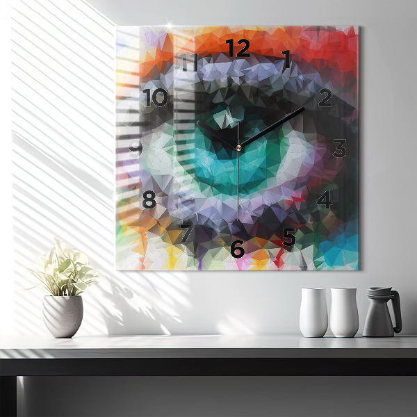 Square glass wall clock Colorful human eye