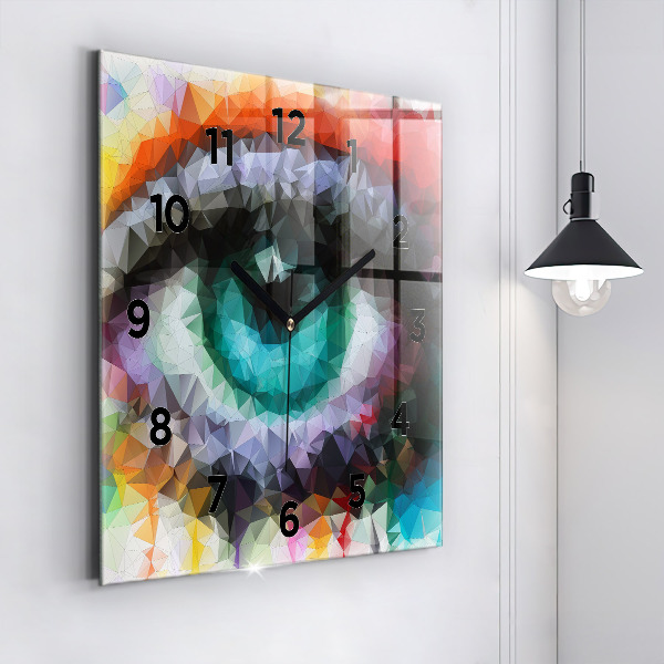 Square glass wall clock Colorful human eye
