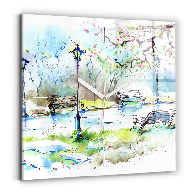 Square glass wall clock Picturesque spring