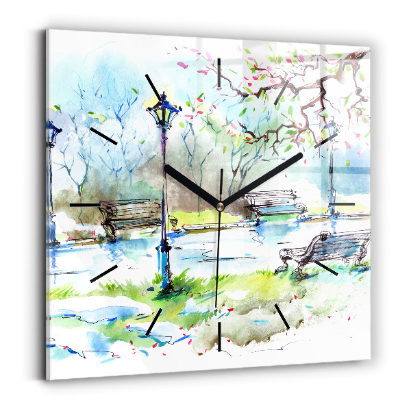 Square glass wall clock Picturesque spring