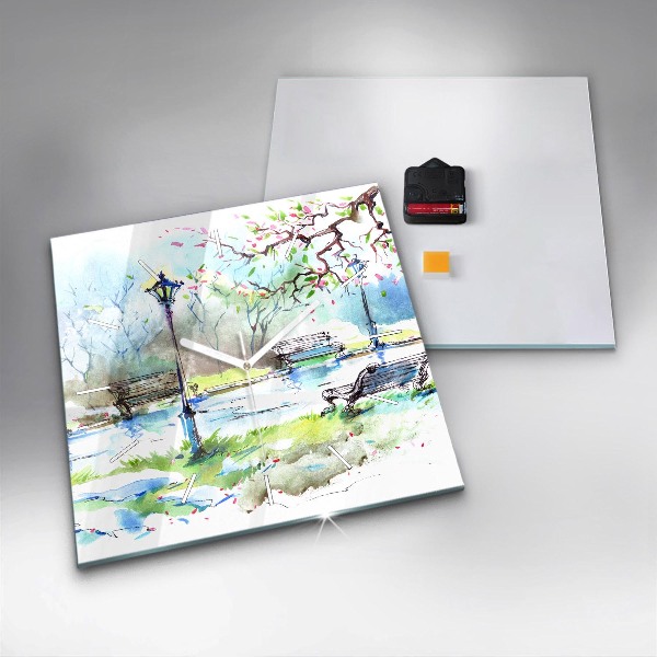 Square glass wall clock Picturesque spring