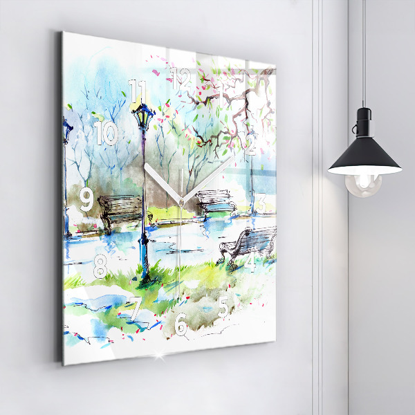 Square glass wall clock Picturesque spring