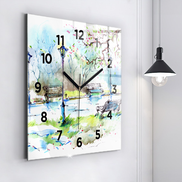 Square glass wall clock Picturesque spring
