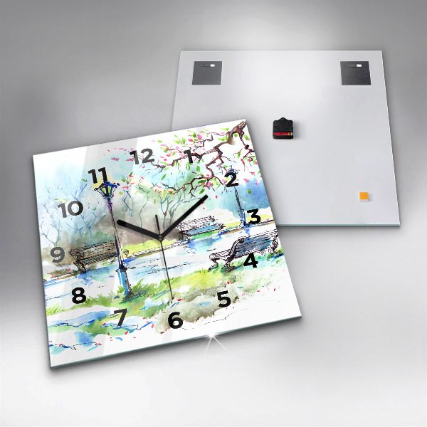 Square glass wall clock Picturesque spring