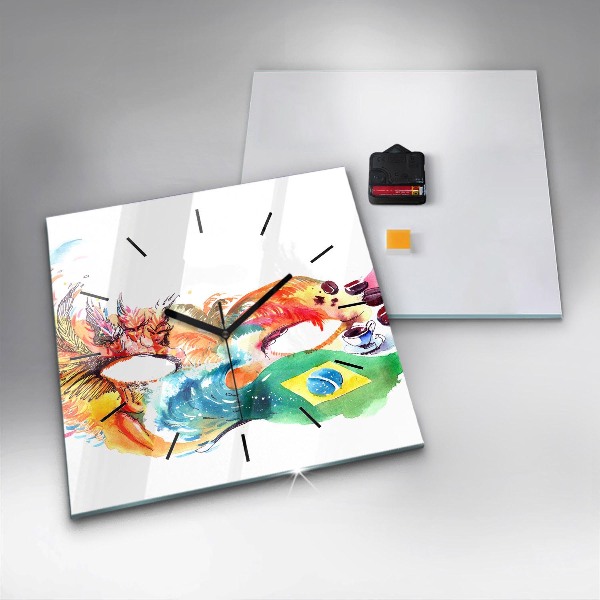 Square glass wall clock Culture - Brazilian flag