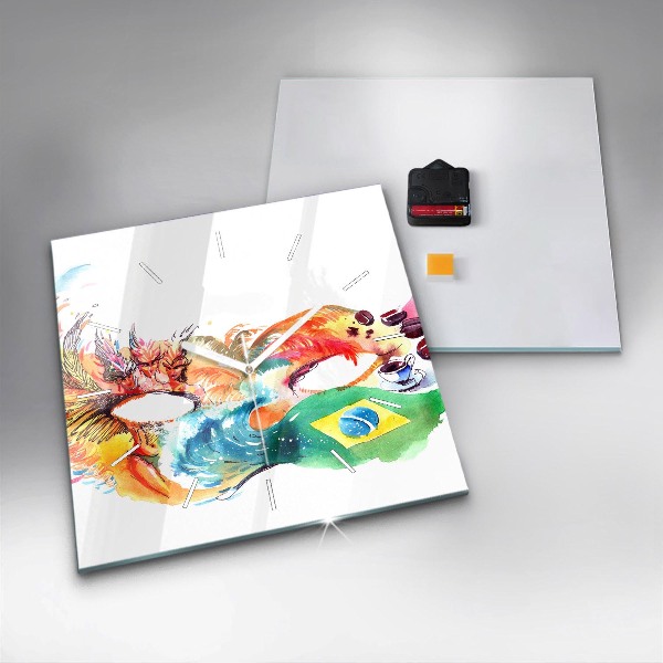 Square glass wall clock Culture - Brazilian flag