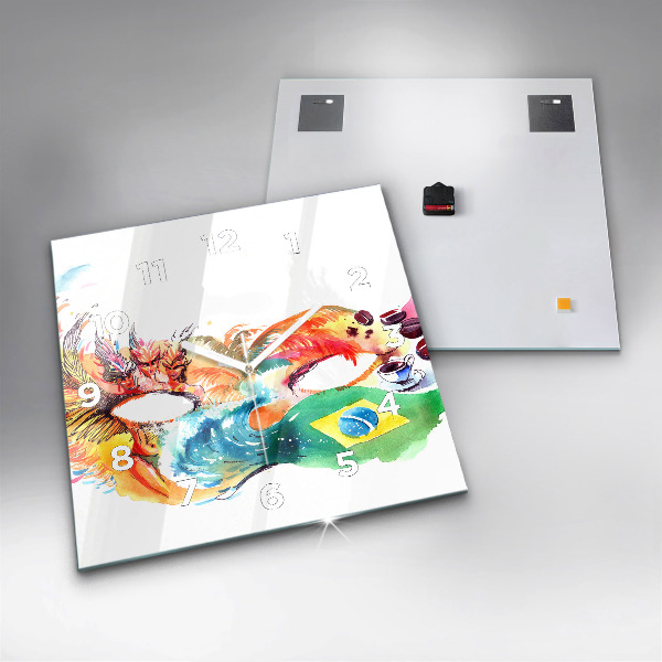 Square glass wall clock Culture - Brazilian flag
