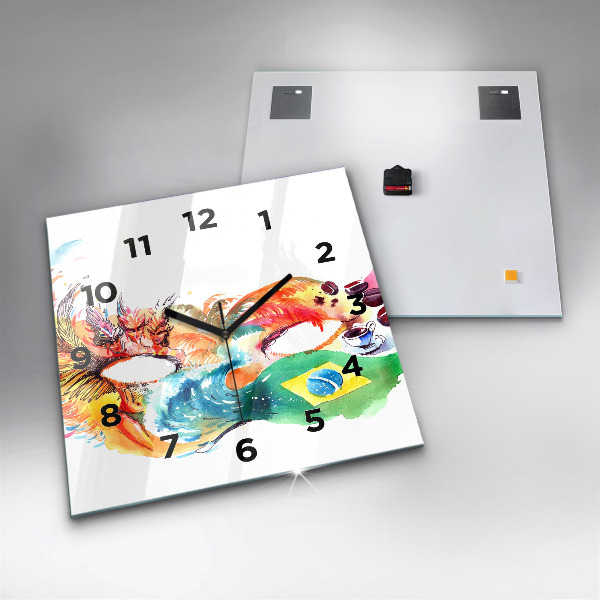 Square glass wall clock Culture - Brazilian flag