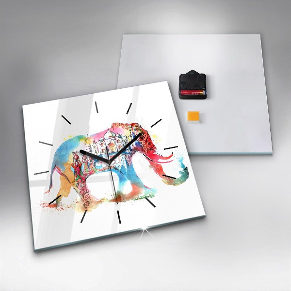 Square glass wall clock Indian Culture