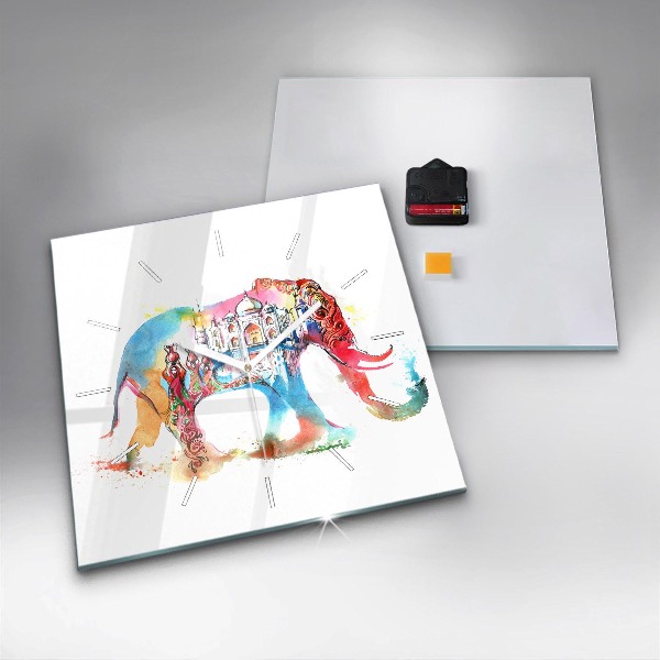 Square glass wall clock Indian Culture