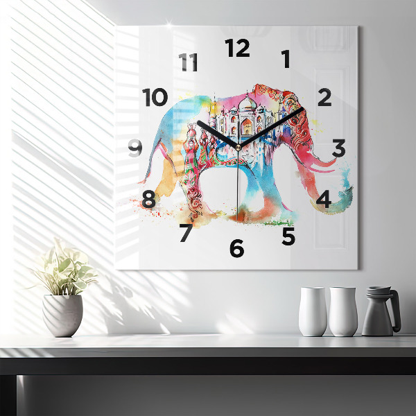 Square glass wall clock Indian Culture