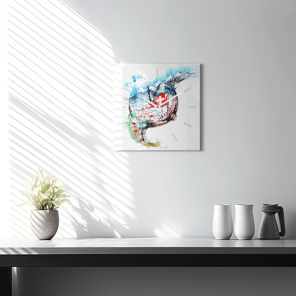 Square glass wall clock Swiss watch