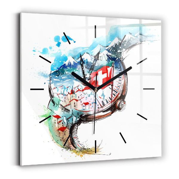 Square glass wall clock Swiss watch
