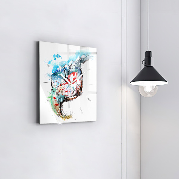 Square glass wall clock Swiss watch