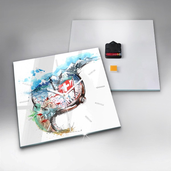 Square glass wall clock Swiss watch