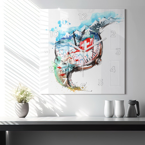 Square glass wall clock Swiss watch