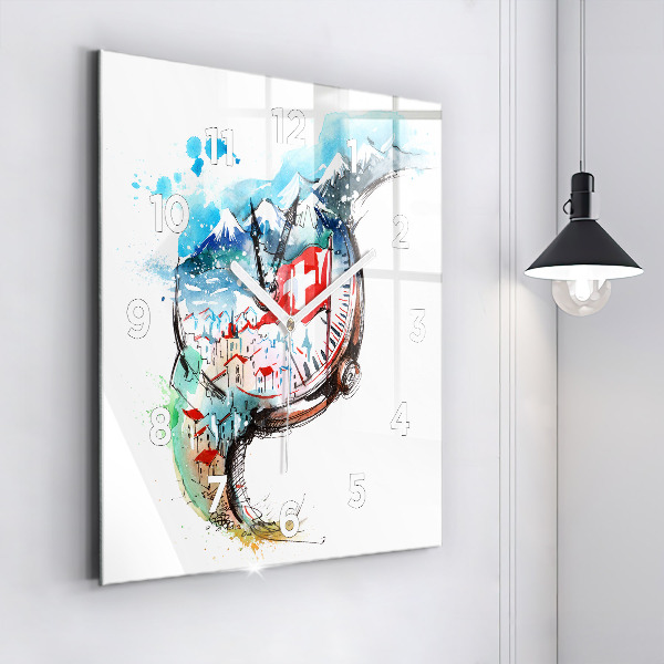 Square glass wall clock Swiss watch