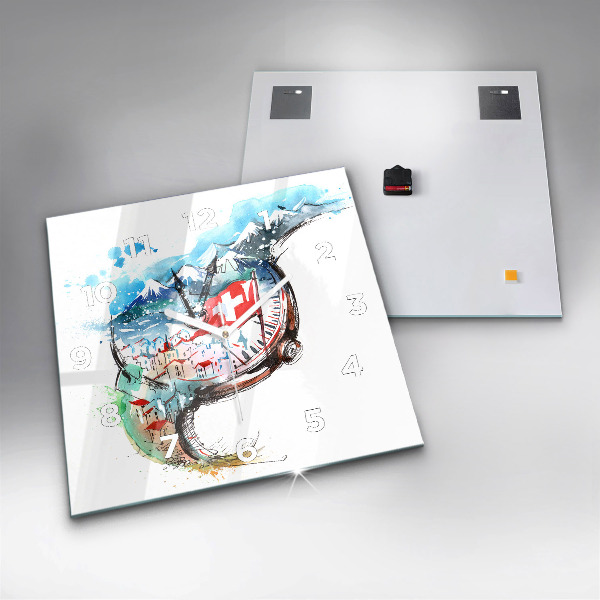 Square glass wall clock Swiss watch