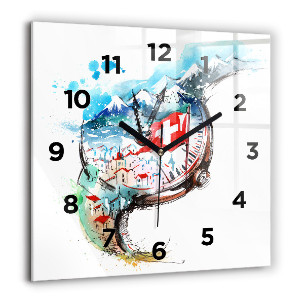 Square glass wall clock Swiss watch