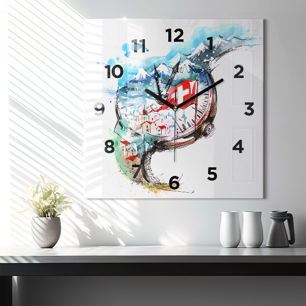 Square glass wall clock Swiss watch