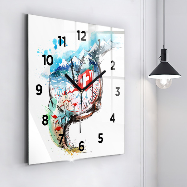 Square glass wall clock Swiss watch