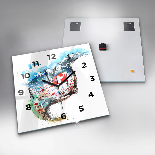 Square glass wall clock Swiss watch