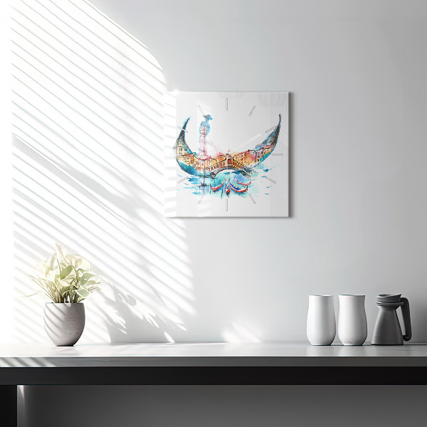 Square glass wall clock Italy - Venetian Gondola