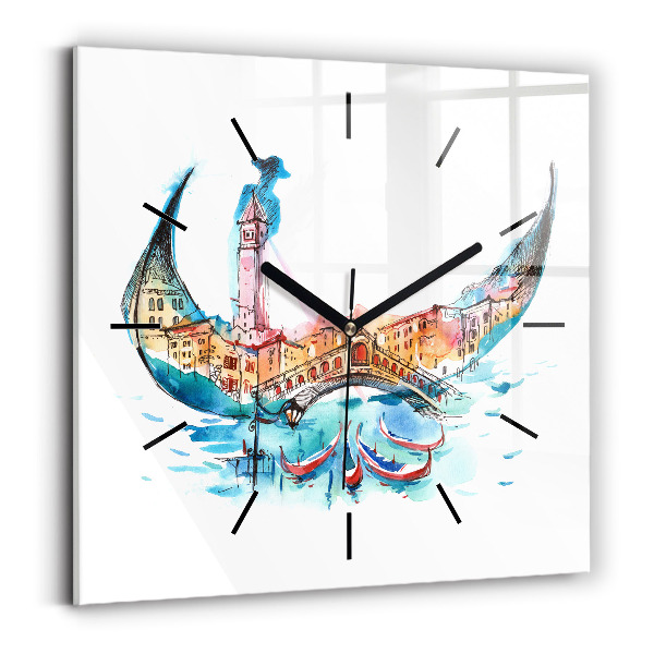 Square glass wall clock Italy - Venetian Gondola