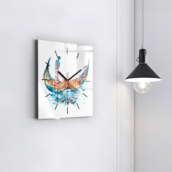 Square glass wall clock Italy - Venetian Gondola