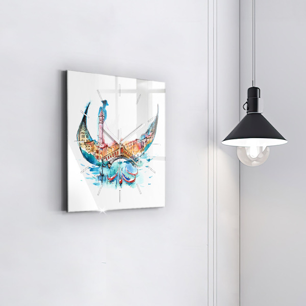 Square glass wall clock Italy - Venetian Gondola