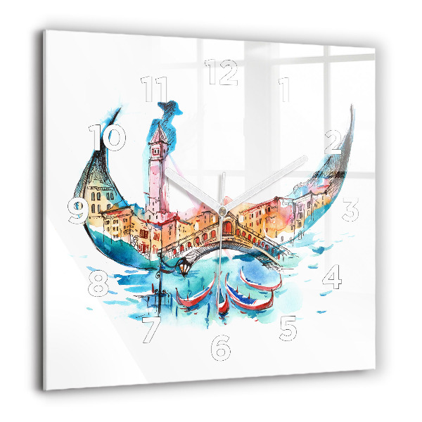 Square glass wall clock Italy - Venetian Gondola