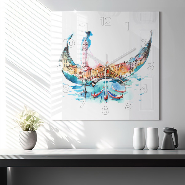 Square glass wall clock Italy - Venetian Gondola