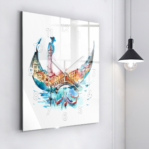 Square glass wall clock Italy - Venetian Gondola