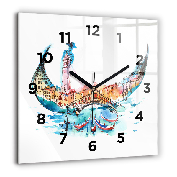 Square glass wall clock Italy - Venetian Gondola