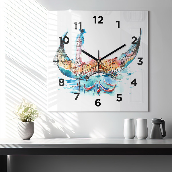 Square glass wall clock Italy - Venetian Gondola